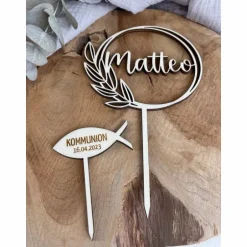 Dekoration|MultiManufaktur Caketopper zur Taufe / Kommunion / Konfirmation / Geburtstag / Kuchendeko personalisiert mit Namen / Fisch mit Datum