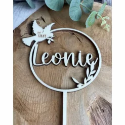 Caketopper zur Taufe personalisiert mit Namen / Kuchenstecker Taufe mit Taube / Cake Topper Name Geschenke