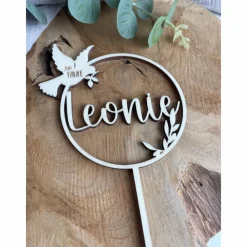 Caketopper zur Taufe personalisiert mit Namen / Kuchenstecker Taufe mit Taube / Cake Topper Name Geschenke
