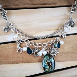 Trachtenschmuck|Tinas Schmucktruhe Charivari Kette fürs Dirndl,  Dirnd- Schmuck, Accessoire, Fest ,Trachten, Hochzeit, weiß-smaragd