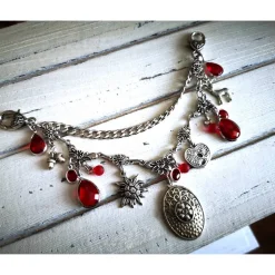 Discount Charivari Kette fürs Dirndl,  Dirnd- Schmuck, Accessoire, Fest ,Trachten, Hochzeit, silber-rot Trachtenschmuck