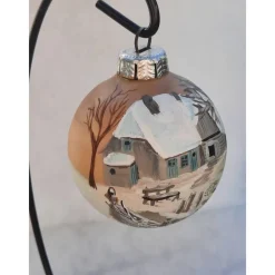 Sale Christbaumkugel/ Weihnachtskugel aus Glas 6cm mit wunderschönem winterlichen Landschaftsmotiv Baumschmuck