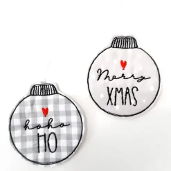 Baumschmuck|Afrosteff Christbaumkugeln aus Stoff im 4er Set, Geschenkanhänger bestickt