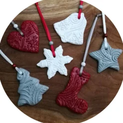 Best Christbaumschmuck 6 Anhänger Weihnachten | rot weiß grau | 5 -5,5 cm Baumschmuck