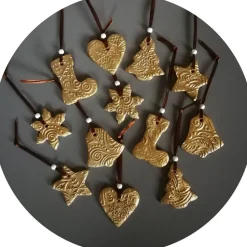 Outlet Christbaumschmuck 12 Anhänger Weihnachten | gold braun weiß | 5 -5,5 cm Geschenkeanhänger