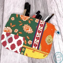 Sale Clutch, flache Kosmetiktasche, Täschchen, Patchwork Federmäppchen