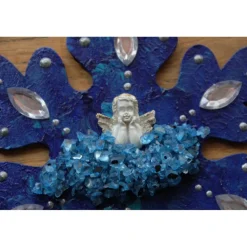 Sale Collage BLAUER ENGELSZAUBER Schutzengel Wanddeko  auf einer Holz-Schneeflocke  Türdeko Anhänger Engel Handarbeit Weihnachtsdeko
