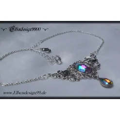 Brautschmuck|Elbendesign99 Collier mit irisierenden Strasssteinen als Brautgeschenk, für Brautjunfern, Halskette mit großem Cabochon, Choker