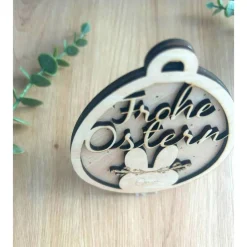 3D Anhänger für Ostern aus Holz in Osterhasenform personalisiert mit Name als kleines Geschenk, Holzanhänger Ostern Osterdeko
