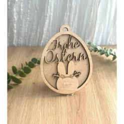 3D Anhänger für Ostern aus Holz in Osterhasenform personalisiert mit Name als kleines Geschenk, Holzanhänger Ostern Osterdeko