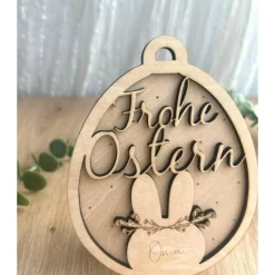 3D Anhänger für Ostern aus Holz in Osterhasenform personalisiert mit Name als kleines Geschenk, Holzanhänger Ostern Osterdeko