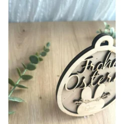 3D Anhänger für Ostern aus Holz in Osterhasenform personalisiert mit Name als kleines Geschenk, Holzanhänger Ostern Osterdeko