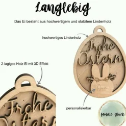 3D Anhänger für Ostern aus Holz in Osterhasenform personalisiert mit Name als kleines Geschenk, Holzanhänger Ostern Osterdeko