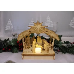 3D Holzkrippe Bausatz aus Balsa-Holz – Lasergeschnittene Weihnachtskrippe DIY zum Selberbauen Weihnachtsdeko