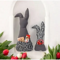 Hot Deko Hasen im 2er Set, Stoffhasen, Osterhasen mit Tasche Ostergeschenke