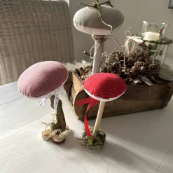 Weihnachtsdeko|Malwine Skandihus Deko Pilze 3er Set aus Leinen und Treibholz – Handgemachte Herbstdeko im Landhausstil