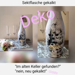 Discount Deko Sekt-Flasche  gekalkt im Vintagelook Geldgeschenke