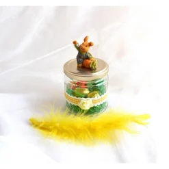 Clearance Dekoglas mit gelbem Karoband und Hase für Ostern Geschenkverpackungen