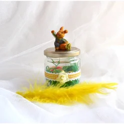 Clearance Dekoglas mit gelbem Karoband und Hase für Ostern Geschenkverpackungen