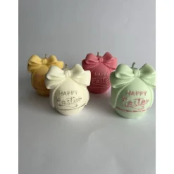 Discount Dekorative Happy Easter Kerze mit Schleife, handgegossen in Frühlingsfarben für deine Osterdeko Osterkerzen