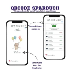 Sale Digitales Sparbuch | Personalisiertes Geldgeschenk | QrCode Postkarte DIN A6 inkl. Briefumschlag und Anhänger | Teddy Geldgeschenke