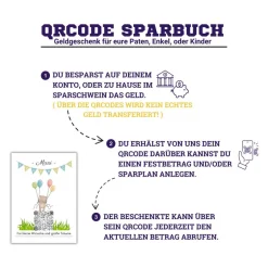 Sale Digitales Sparbuch | Personalisiertes Geldgeschenk | QrCode Postkarte DIN A6 inkl. Briefumschlag und Anhänger | Teddy Geldgeschenke