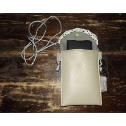 Clearance Dirndl Handytasche, Trachtenhandtäschchen aus beigem Kunstleder mit Edelweißstickerei Trachtentaschen