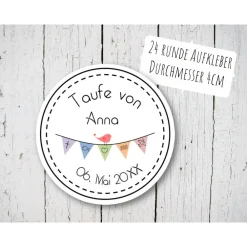 Outlet DIY Aufkleber personalisiert bunte Wimpelkette rund 24 Stück Taufe Kommunion Konfirmation Firmung Bat Mizwa Fotoalbum & Gästebuch