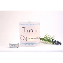 Clearance DIY personalisierte Lichthülle blaue Herzen Fisch Set zur Taufe Firmung Kommunion Konfirmation Bat Mizwa mit Namen Taufkerzen