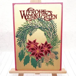 Clearance Edle Weihnachtskarte Weihnachtsstern-Kranz A6 mit rotem Umschlag & Perlmuttschimmer Weihnachtskarten