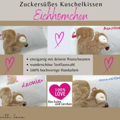 Clearance Eichhörnchen Kissen mit Namen Namenskissen Taufkissen Kuschelkissen Kindergartenkissen Geburtsgeschenk Kinderkissen Gastgeschenke
