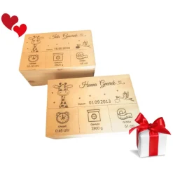 Dekoration|KreativePeri Eine personalisierte Baby-Erinnerungskiste mit einem niedlichen Giraffenmotiv – das perfekte Holzgeschenk zur Geburt.