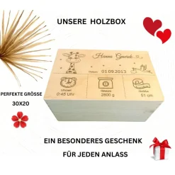 Dekoration|KreativePeri Eine personalisierte Baby-Erinnerungskiste mit einem niedlichen Giraffenmotiv – das perfekte Holzgeschenk zur Geburt.