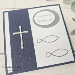 Hot Einladung Einladungskarte zur Kommunion, Konfirmation oder Taufe in Dunkelblau - Christlich Einladungskarten
