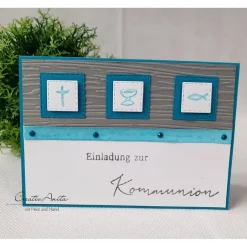 Clearance Einladungskarte Einladung zur Kommunion in Petrol - Christlich Einladungskarten