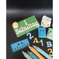 Discount Einschulungsdekoration aus Fondant, Tortendekoration Einschulung, Schulanfang Tortendekoration