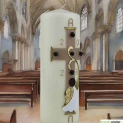 New Engel des Lichts – Christliche Osterkerze mit goldenen Engelsflügeln & Kreuz, hochwertige Echtwachskunst Osterkerzen