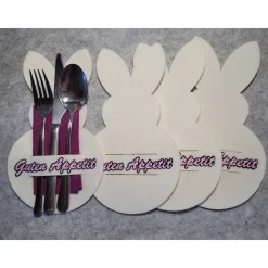 New 4-er Set Besteckhalter mit Osterhase aus Filz. Tischdeko für Ostern. Geschenk oder Mitbringsel Ostertischdeko