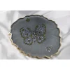Tischdekoration|CM Resin Design 4er Set Coaster Untersetzer mit Schmetterlingen aus Resin - silber grau - Goldrand - Tischdekoration