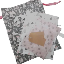 Discount 3er Set Geschenkbeutel, Nikolaussäckchen, Weihnachtssäckchen in rosa und grau Säckchen & Beutel