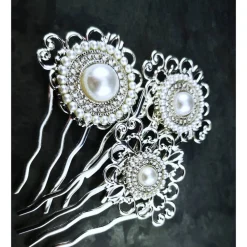 Hot 3er Set Haarkämme, silber-weiss Brautschmuck