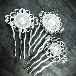 Hot 3er Set Haarkämme, silber-weiss Brautschmuck
