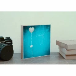 2er Set Valentinstag Herz Luftballon Liebe, Foto auf Holz, im Quadrat, 13 x 13 cm handmade Valentinstagsgeschenke