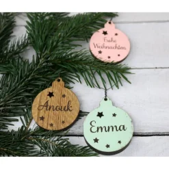 Baumschmuck Personalisierbar|Timbert 10er SET Vintage WEIHNACHTSKUGELN aus Altholz mit Name PERSONALISIERT Weihnachtsbaum Geschenkanhänger Holz Weihnachten Christbaumkugel Stern
