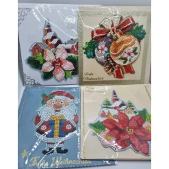 Weihnachtskarten|Tara24 4er Set Weihnachts Grußkarten Diamond Painting –quadratisch 16 x 16 cm handgefertigt mit Umschlägen