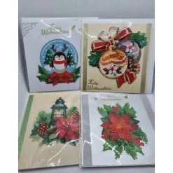 Weihnachtskarten|Tara24 4er Set Weihnachts Grußkarten Diamond Painting –quadratisch 16 x 16 cm handgefertigt mit Umschlägen