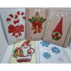 Weihnachtskarten|Tara24 5er Set Weihnachts Grußkarten Diamond Painting – B6 11,5 x 16,5 cm handgefertigt mit Umschlägen