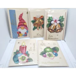 Weihnachtskarten|Tara24 5er Set Weihnachts Grußkarten Diamond Painting – C6 10,5 x 14,8 cm handgefertigt mit Umschlägen