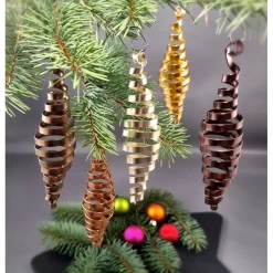 5er Set Zapfen Braun- und Goldtöne glänzend, Christbaumschmuck Baumschmuck