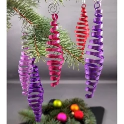 5er Set Zapfen Rot-, Pink-, Lilatöne, Christbaumschmuck Baumschmuck